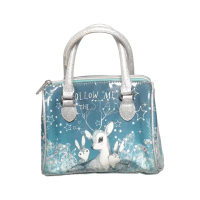 Handbag (Blue, Silver) from H&M Cotton, Polyester, Polyurethane