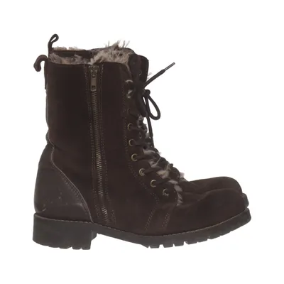 Laced boots (Brown) from Belmondo Suede, Faux fur