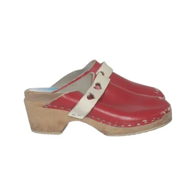 Clogs (Red, White) from Torpatoffeln Leather