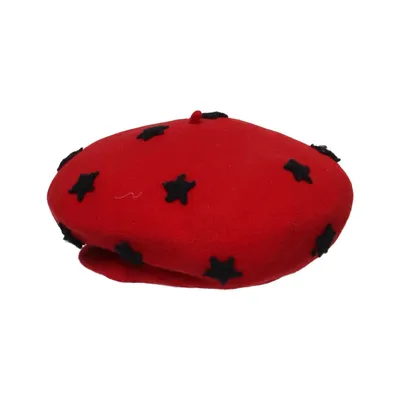 Beret (Red, Black) from Helene Berman London Polyester, Wool