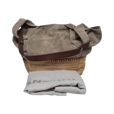Umhängetasche (Grau, Beige) von Anokhi Baumwolle, Leder