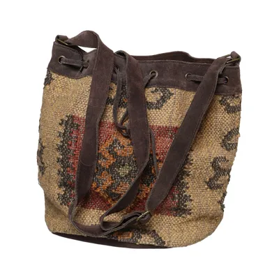 Axelremsväska (Beige, Brun, Flerfärgad) från Mango Bomull, Skinn, Polyester, Ull