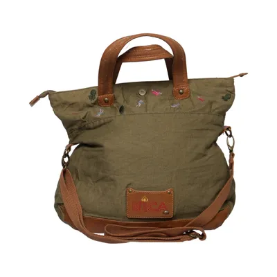 Shoulder-bag (Green, Brown) from Nica Cotton, Linen, Polyurethane
