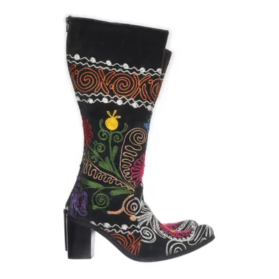 Boots (Black, Multicolored) from Suzani Leather, Cotton