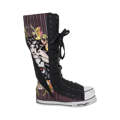 Bottes à lacets (Noir, Multicolore) de Ed Hardy Coton, Polyuréthane