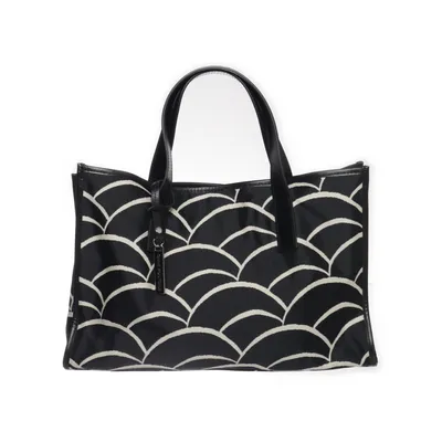 Handbag (Black, White) from Anne Fontaine Cotton, Leather, Polyester