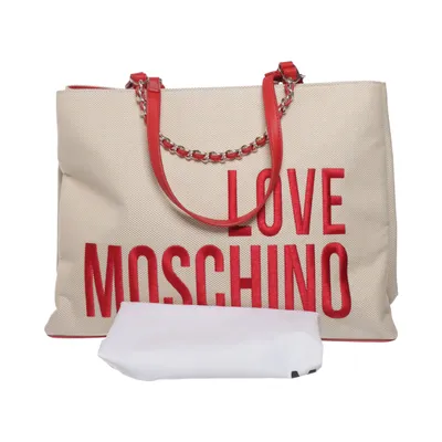 Handbag (Beige, Red) from Love Moschino