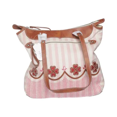 Handbag (Red, White, Brown) from Leontine Hagoort Cotton, Leather