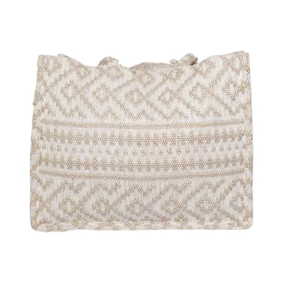 Handbag (Beige, White) from H&M Cotton, Polyester