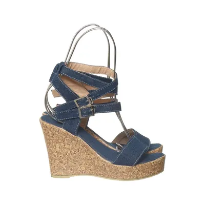 Chaussure compensées (Bleu) Coton