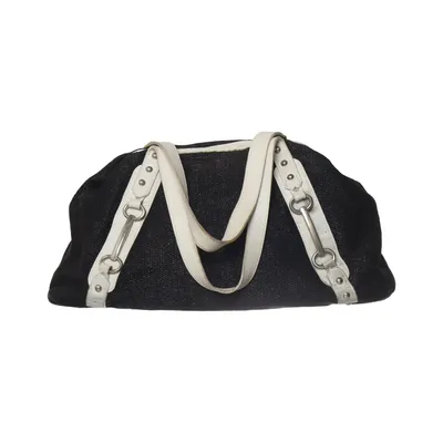 Handbag (Black, White) from Merete Fonnesberg Cotton, Leather, Viscose
