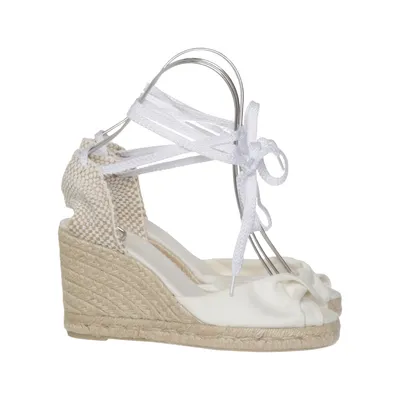Wedges (White, Beige) from Castaner Cotton, Leather