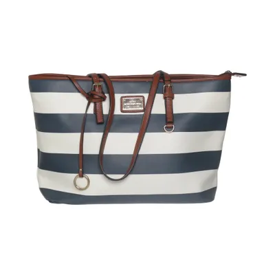 Handbag (Blue, White, Brown) from NYPD Polyester, Polyurethane