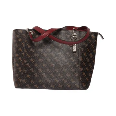 Handbag (Brown, Red) from Guess Cotton, Polyester, Polyurethane