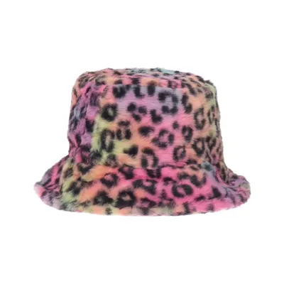 Bucket hat (bucket hat, fuzzy bucket hat, faux fur bucket hat, fluffy bucket hat, leopard print hat, cheetah print hat, animal print hat, rainbow leopard, colorful bucket hat, festival hat, rave hat, festival outfit, rave outfit, Y2K fashion, Y2K hat, aesthetic hat, streetwear, urban fashion, retro fashion, 90s fashion, 2000s style, colorful accessory, statement hat, fashion accessory, soft faux fur, plush hat, winter hat, cozy hat, unisex, one size, pride fashion, festival wear, carnival accessory, cosplay accessory, EDM festival, music festival, boho style, trendy hat, cute hat, vibrant colors.)