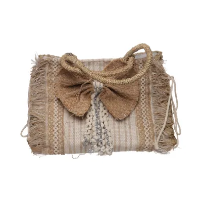 Beach bag (Beige, White) Cotton, Polyester