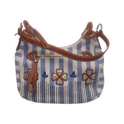Shoulder-bag (Blue, White, Brown) from Leontine Hagoort Cotton, Leather