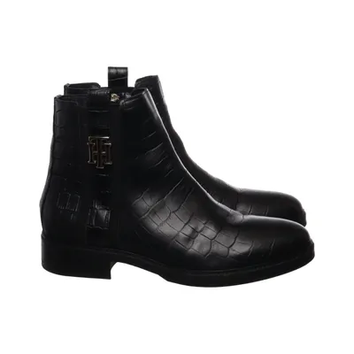 Ankelstøvler (Croco Look Dressy Flat Boot) fra Tommy Hilfiger Læder