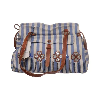 Shoulder-bag (Blue, White, Brown) from Leontine Hagoort Cotton, Leather