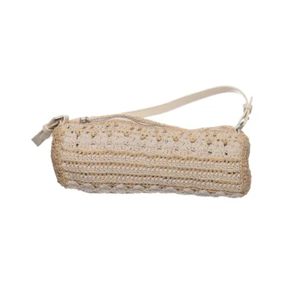 Shoulder-bag (Beige, White) from Mango Cotton, Polyester, Polyurethane