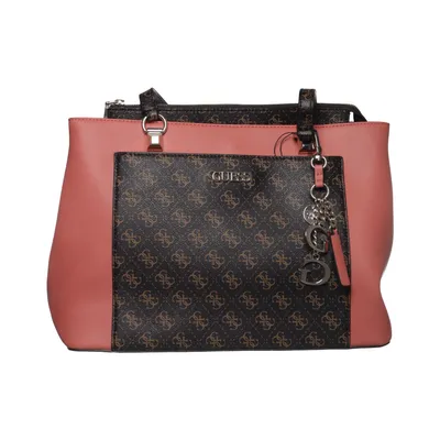 Handbag (Pink, Brown) from Guess Cotton, Polyester, Polyurethane