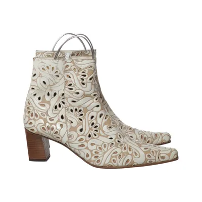Heeled boots (Beige, White) from Maripe Leather