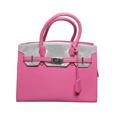 Handbag (Pink, Silver) Polyester, Polyurethane