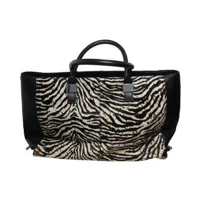 Handtasche (Schwarz, Beige) von Reiss Baumwolle, Leder