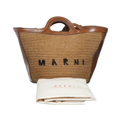 Handbag (Brown) from Marni Cotton, Leather, Polyamide, Polyester