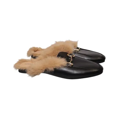 Mocassins (Noir, Beige) de La Bottine Souriante Fourrure, Cuir