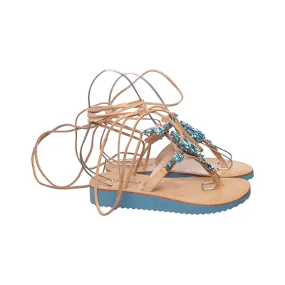 Gladiatorsandaler (Beige, Turkos) från Rebecca White Skinn