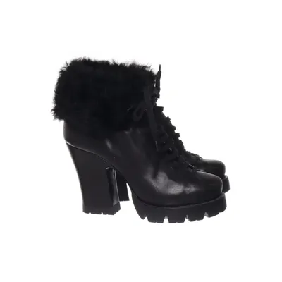Støvletter (Fur Ankle Lace Up Platform Boots) fra Prada Læder