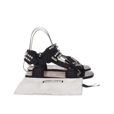 Sandals (Neoprene Canvas Crystal Embellished Shea Flat Sandals) from Gucci