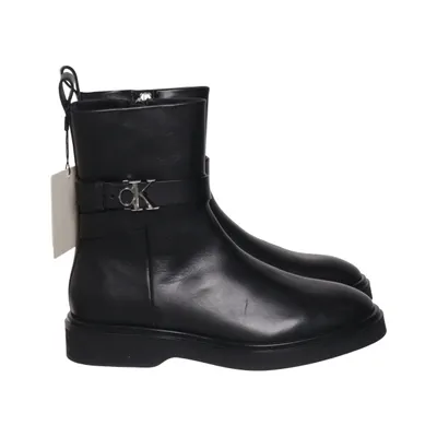 Ankelstøvler (Ankle Boot W/Metal Logo) fra Calvin Klein Læder