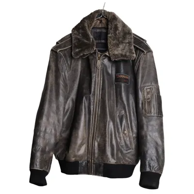 Pilotjacka (Grå, Svart) Skinn, Polyester