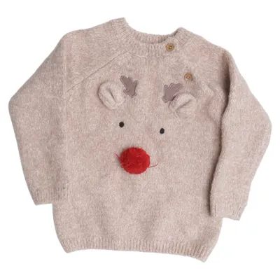 Weihnachtspullover (Beige, Rot) von Fred & Flo Acryl, Elasthan, Polyamid