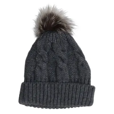 Bonnet à pompon (Gris) de Nadine Acrylique, Mohair, Laine