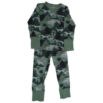 Pajamas (Green, White) from Polarn O. Pyret Elastane, Organic cotton