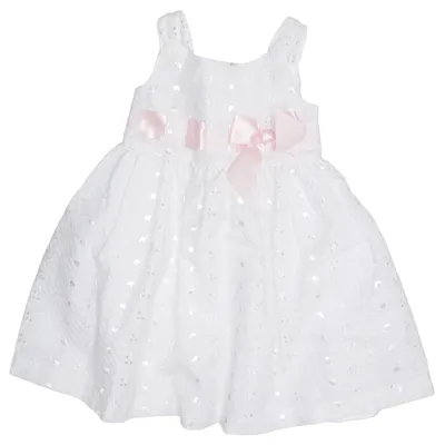 Dress (White, Pink) from Bonnie Jean Cotton, Polyester