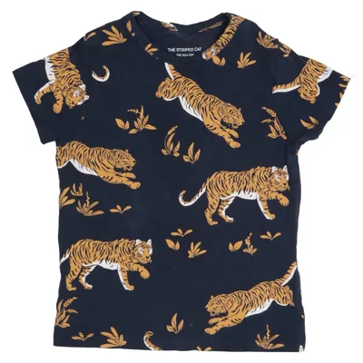 T-shirt (Blå, Flerfarvet) fra The Striped Cat Elastan, Økologisk bomuld