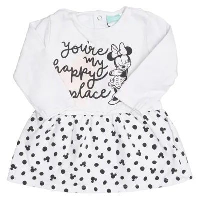 Jurk (Wit, Zwart) van Disney Baby Elastaan, Organisch katoen