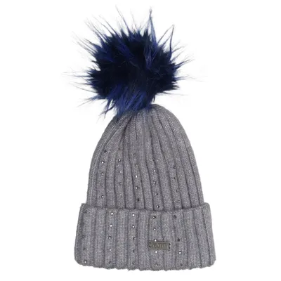 Pompon muts (Grijs, Blauw) van Moshiki Acryl, Kasjmier
