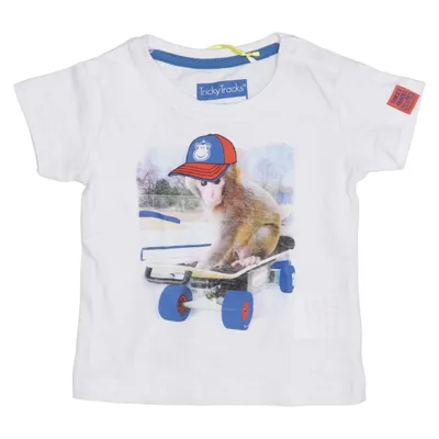 T-shirt (White, Blue, Multicolored) from Tricky Tracks Cotton