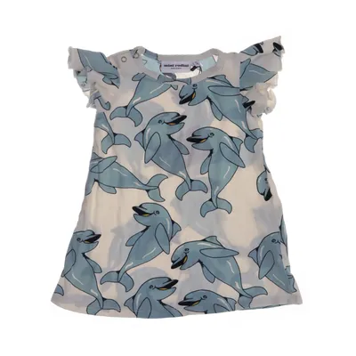 Klänning (Vit, Blå, Flerfärgad) från Mini Rodini Elastan, Ekologisk bomull