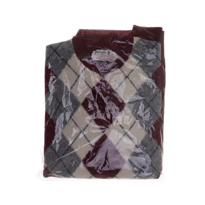 Sweater (Lambswool Pullover Made in Hawik, Scotland, bordeaux, Karomuster vorne offwhite-grau-bordeaux) fra Pringle Sports Uld