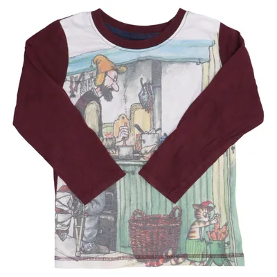 Långärmad t-shirt (Röd, Flerfärgad) från Pettson och Findus Bomull