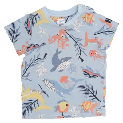 T-shirt (Blå, Flerfärgad) från Polarn O. Pyret Elastan, Ekologisk bomull
