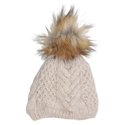 Pompon muts (Beige) van Tosh Acryl, Wol
