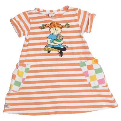 Kjole (Orange, Hvid, Flerfarvet) fra Pippi Långstrump Bomuld, Elastan