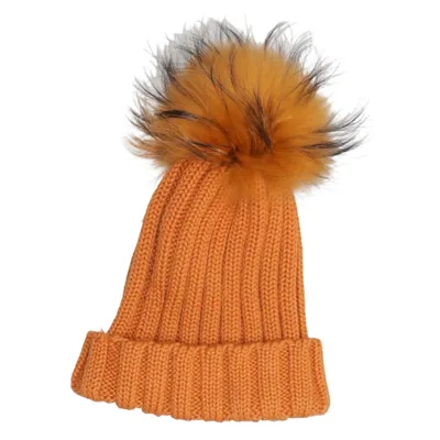 Pompon muts (Oranje) van Regina Wol
